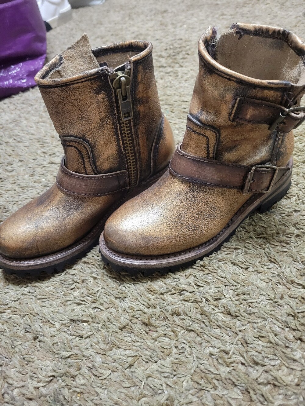 freebird harley bronzed leather boots with buckle detail